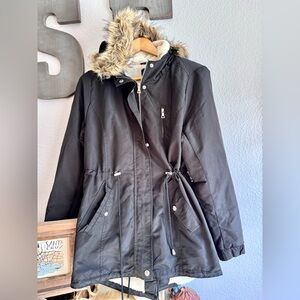 Forever 21 faur fur hooded sherpa lined jacket